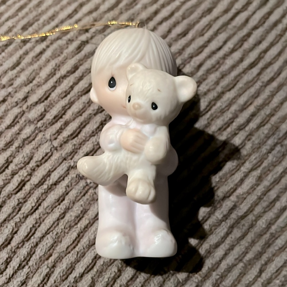 Precious Moments Ornament 1980 Baby's First Christmas Boy with bear
